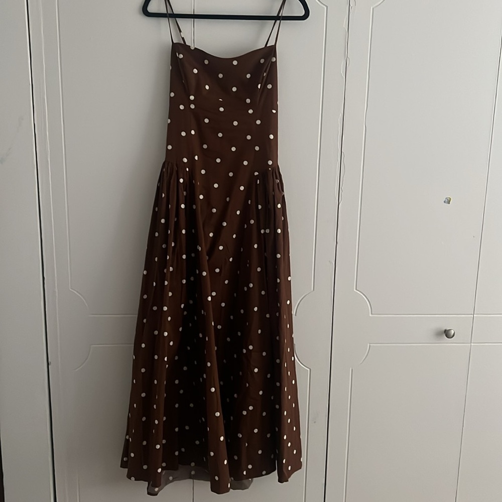 Caroline Constas Chocolate Brown Dress with White Dots